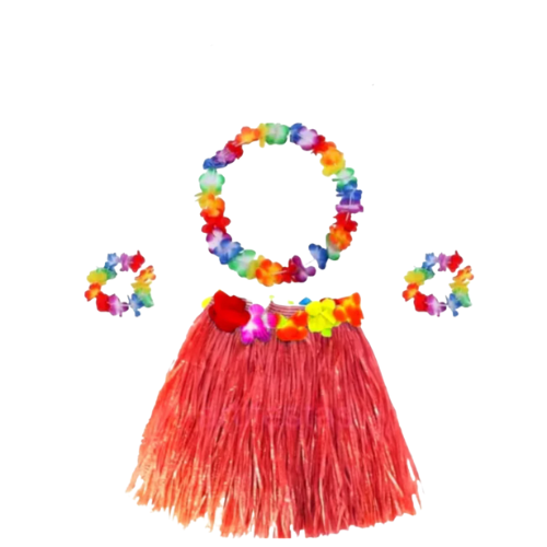 Fantasia de Carnaval Feminina Havaiana Luau (Saia de Fitas, Colar, 2 Pulseiras, Coroa)