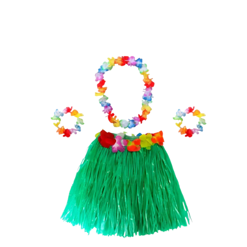 Fantasia de Carnaval Feminina Havaiana Luau (Saia de Fitas, Colar, 2 Pulseiras, Coroa)