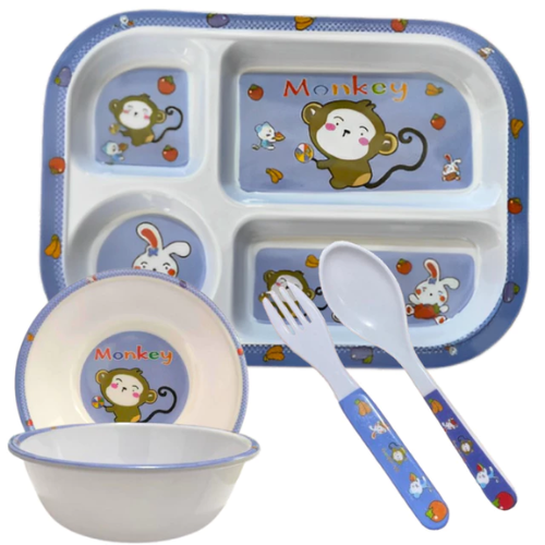 Kit Refeição Infantil Completo/ Prato Divisória/Tigela/Talheres Bichinhos /Presente Chá de Bebê