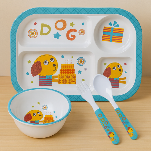 Kit Refeição Infantil Completo/ Prato Divisória/Tigela/Talheres Bichinhos /Presente Chá de Bebê