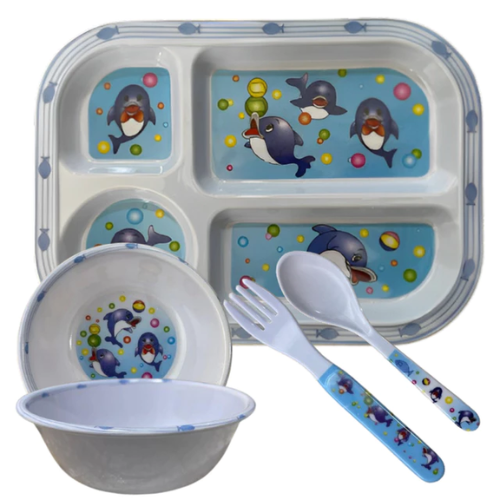 Kit Refeição Infantil Completo/ Prato Divisória/Tigela/Talheres Bichinhos /Presente Chá de Bebê