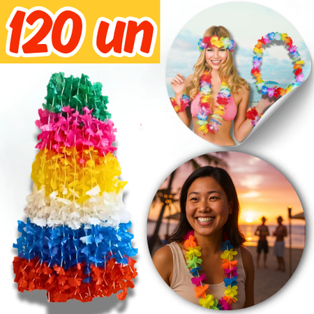 120 Unidades Colar Havaiano Flor Festa Carnaval Fantasia