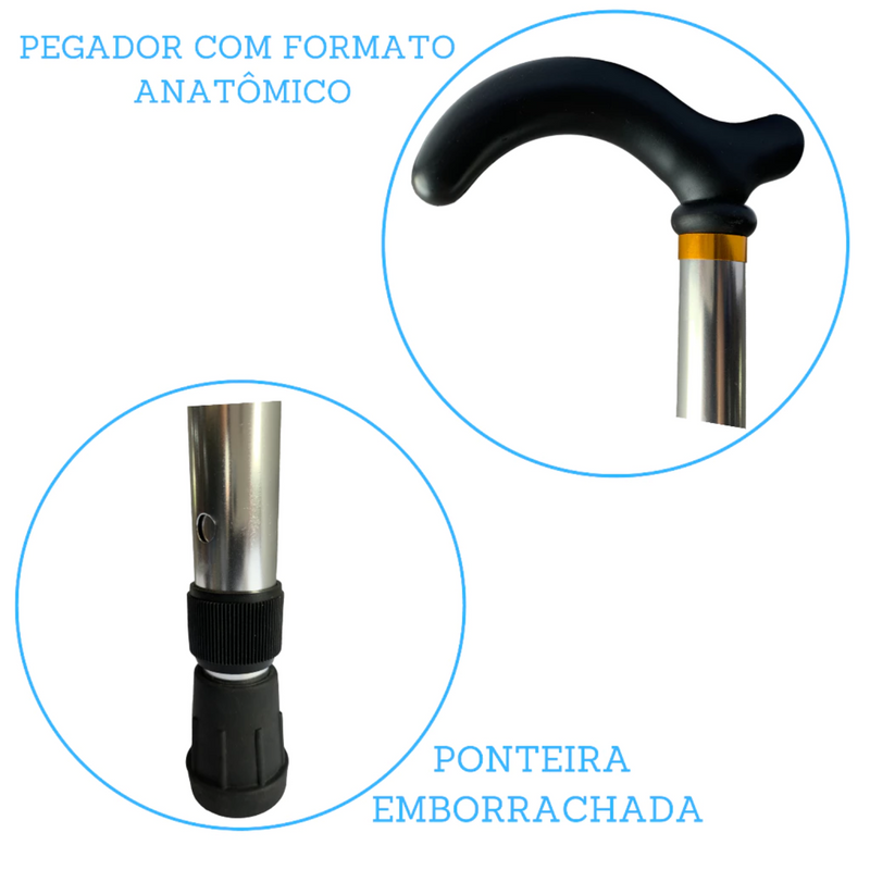 Bengala Para Idoso Alumínio Ortopédica Reforçada 6 Ajustes