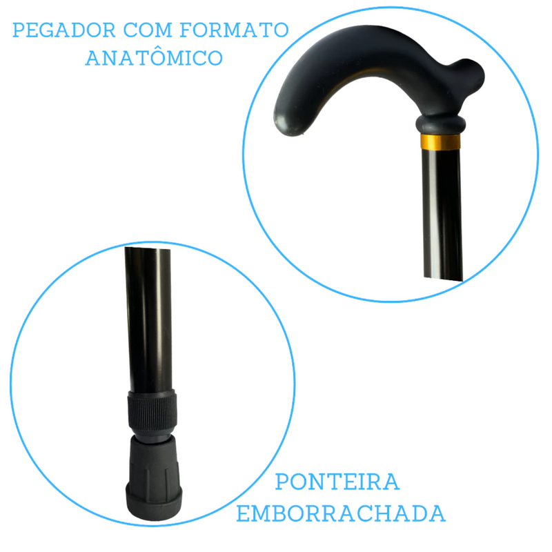 Bengala Para Idoso Alumínio Ortopédica Reforçada 6 Ajustes