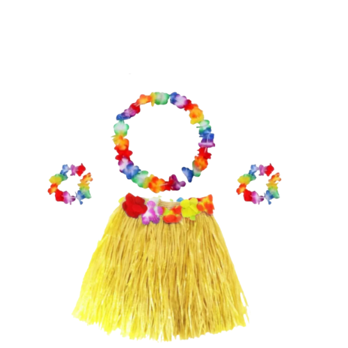Fantasia de Carnaval Feminina Havaiana Luau (Saia de Fitas, Colar, 2 Pulseiras, Coroa)