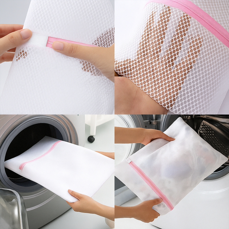 Kit 3 Saquinhos Protetores Para Lavagem De Roupas Delicadas Cor Branco